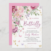 Boho小さな蝶のフローラ女の子の赤ちゃんシャワー 招待状 (正面/裏面)