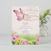 Boho小さな蝶の道のワイルドフラワーガーデン 箔招待状 (立ち正面)
