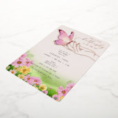 Boho小さな蝶の道のワイルドフラワーガーデン 箔招待状 (回転した状態)