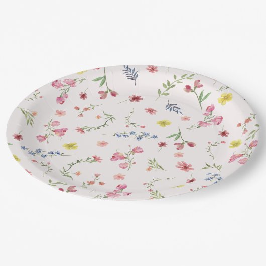 Boho小カラフルさな野草妖精の赤ちゃんシャワー ペーパープレート (アングル)