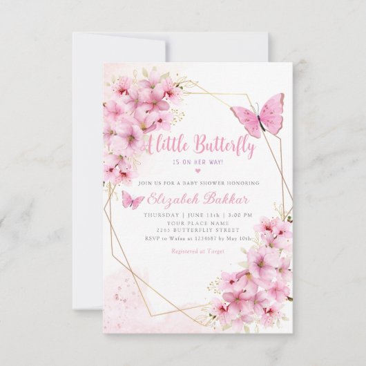 Boho少し蝶の彼女の方法ベビーシャワー 招待状 (正面)