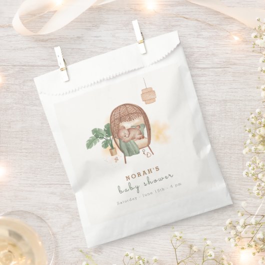 Boho居心地の良いテディベア睡眠赤ちゃんシャワー フェイバーバッグ (クリップ留めされた状態)