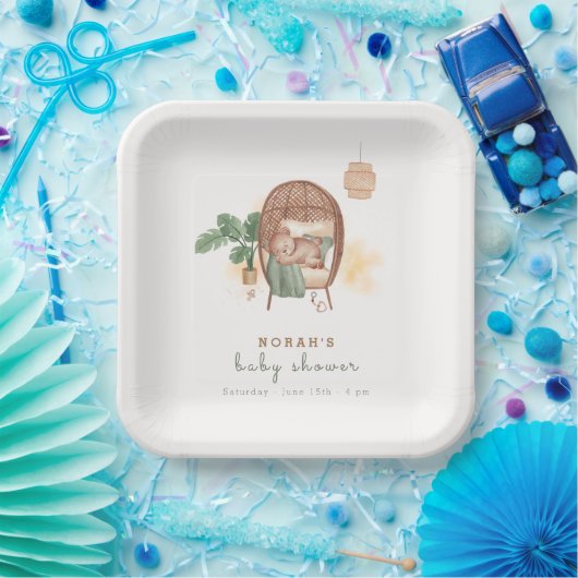 Boho居心地の良いテディベア睡眠赤ちゃんシャワー ペーパープレート (パーティー)