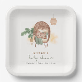 Boho居心地の良いテディベア睡眠赤ちゃんシャワー ペーパープレート