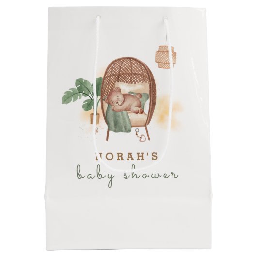 Boho居心地の良いテディベア睡眠赤ちゃんシャワー ミディアムペーパーバッグ (裏面)