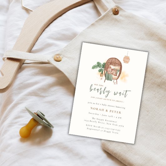 Boho居心地の良いテディベア睡眠赤ちゃんシャワー 招待状