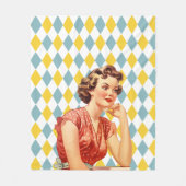 Boho幾何学模様（50年代のレディ付き黄色の青） フリースブランケット (正面)