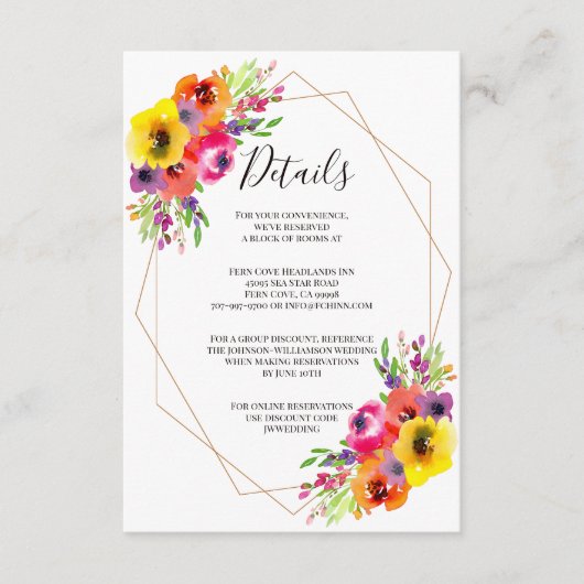 Boho幾何学水色フローラ結婚の詳細 エンクロージャーカード (正面)