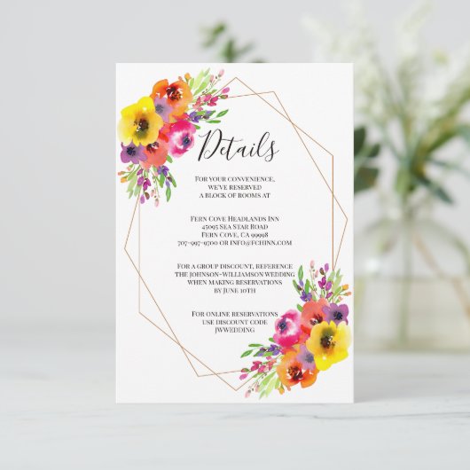 Boho幾何学水色フローラ結婚の詳細 エンクロージャーカード (スタンド正面)