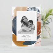 Boho幾何学的モダン赤面ピンクテラコッタフォト セーブザデート (スタンド正面)