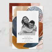 Boho幾何学的モダン赤面ピンクテラコッタフォト セーブザデート (正面/裏面)