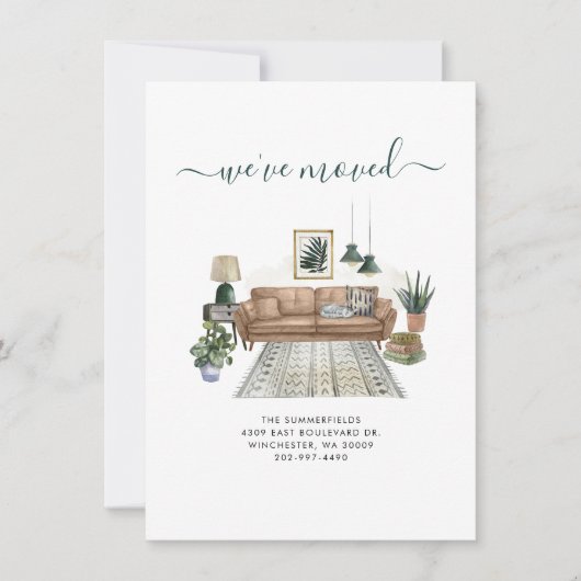 Boho引っ越しましたシックな水の色の移動 案内状 (正面)