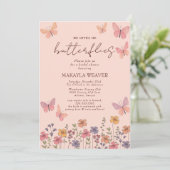 boho彼与え私の蝶の花ブライダルシャワー 招待状 (スタンド正面)