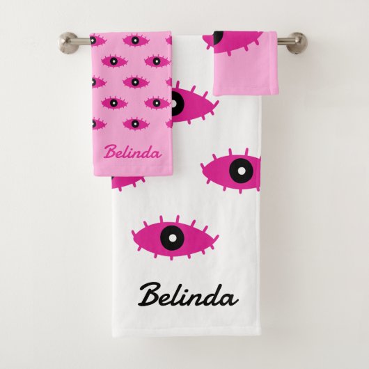 BOHO悪い目のパターンと名前明るい赤紫色ピンクy2k バスタオルセット (インサイチュ)