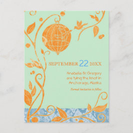 Boho愛の鳥のミントウェディング日付を保存 案内ポストカード