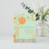 Boho愛の鳥のミントウェディング日付を保存 案内ポストカード (スタンド正面)