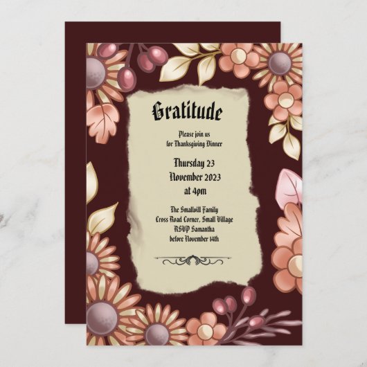 Boho感謝オールドファシオンディナー 招待状 (正面/裏面)