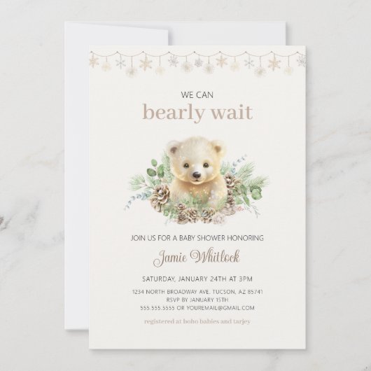 Boho我々は冬の赤ちゃんシャワーを待つことができる 招待状 (正面)