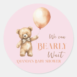 Boho我々は待つことができるピンクベアーガールベビーシャワー ラウンドシール