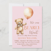 Boho我々は待つことができるピンクベアーガールベビーシャワー 招待状 (正面)