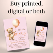 Boho我々は待つことができるピンクベアーガールベビーシャワー 招待状