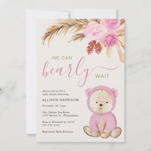 Boho我々は赤ちゃんの女の子シャワーを待つことができる 招待状 (正面)