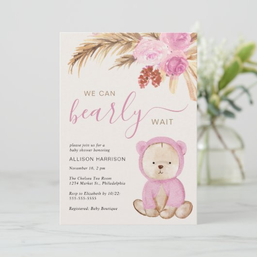 Boho我々は赤ちゃんの女の子シャワーを待つことができる 招待状 (スタンド正面)