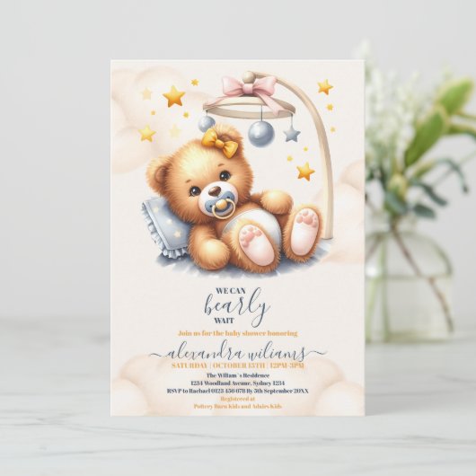 Boho我々は赤ちゃんシャワーを待つことができる 招待状 (スタンド正面)