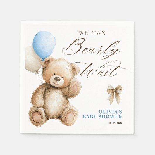 Boho我々はbearly待つことができるテディベア赤ちゃんシャワー スタンダードカクテルナプキン (正面)
