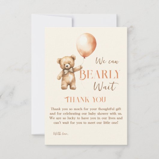 Boho我々はbeigeクマ赤ちゃんシャワーをbeige待つことができる サンキューカード (正面)