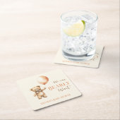 Boho我々はbeigeクマ赤ちゃんシャワーをbeige待つことができる スクエアペーパーコースター (インサイチュ)