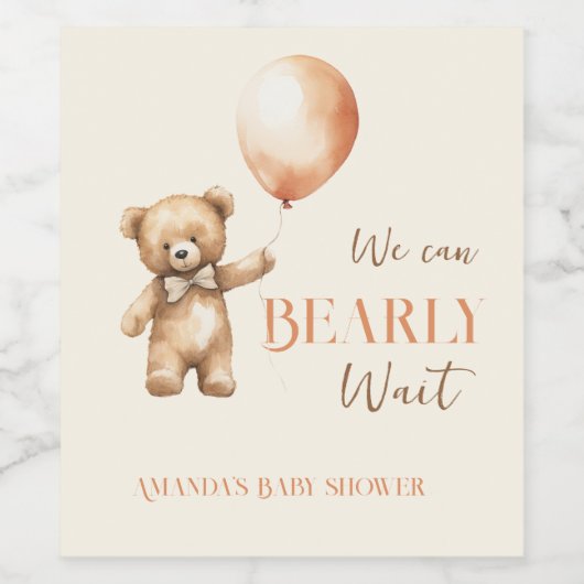 Boho我々はbeigeクマ赤ちゃんシャワーをbeige待つことができる ワインラベル (シングルラベル)