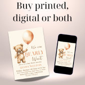 Boho我々はbeigeクマ赤ちゃんシャワーをbeige待つことができる 招待状