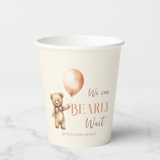 Boho我々はbeigeクマ赤ちゃんシャワーをbeige待つことができる 紙コップ (正面)