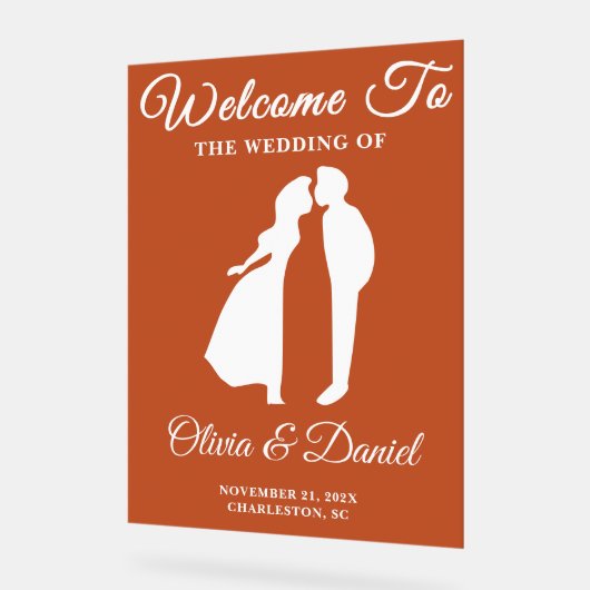 Boho手書きスクリプト秋の結婚式へようこそ アクリルサイン (傾斜)