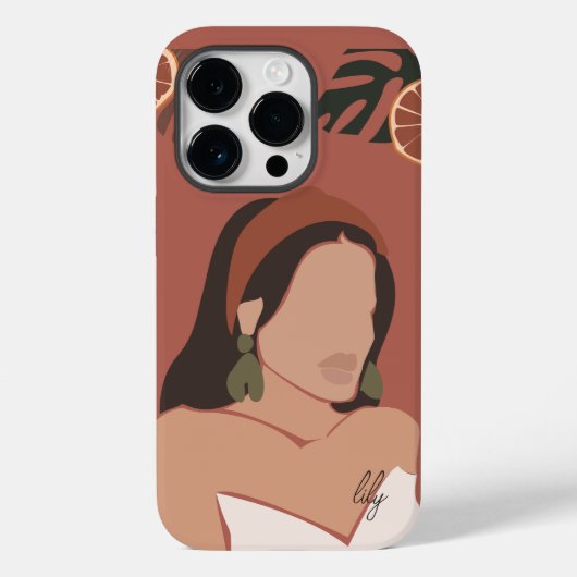 Boho抽象芸術アートウーマンイラストレーション自然、トーン Case-Mate iPhoneケース (裏面)