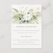 Boho抽象芸術グリーンホワイトフローラウェディングレセプション エンクロージャーカード (正面)