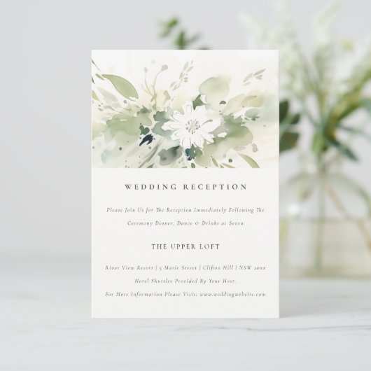 Boho抽象芸術グリーンホワイトフローラウェディングレセプション エンクロージャーカード (スタンド正面)