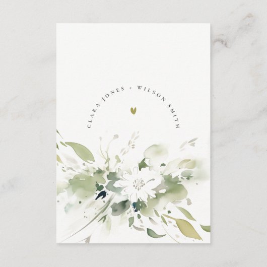 Boho抽象芸術グリーンホワイトフローラウェディングレセプション エンクロージャーカード (裏面)