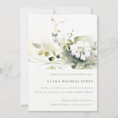 Boho抽象芸術グリーンホワイトフローラベビーシャワー 招待状 (正面)