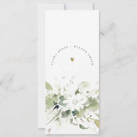 Boho抽象芸術グリーンホワイトフローラ結婚のメニューカード 招待状 (裏面)