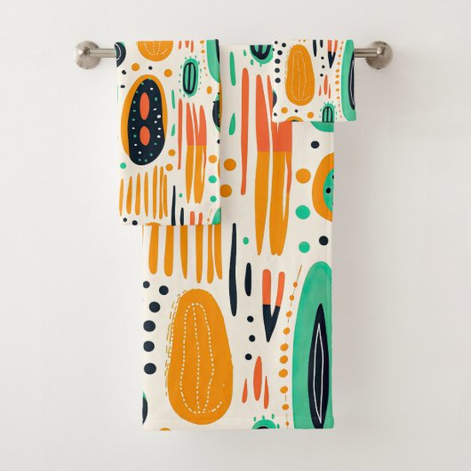 BOHO抽象芸術パターン黄&緑 バスタオルセット (インサイチュ)