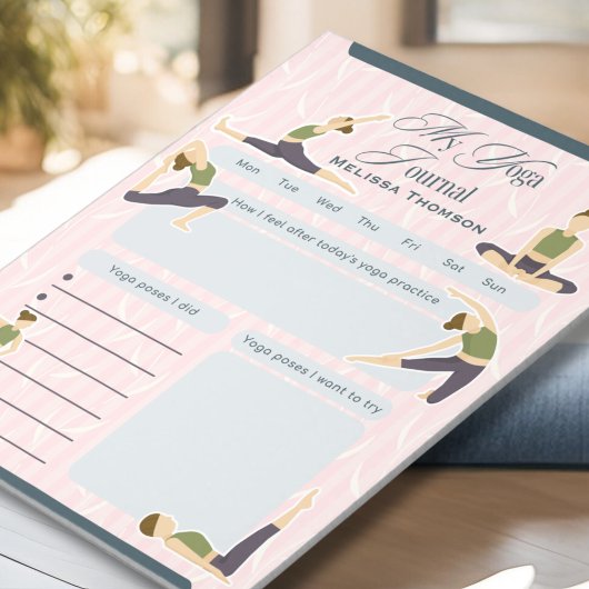 Boho抽象芸術ピンクグリーンヨガポーズデイリージャーナル ノートパッド