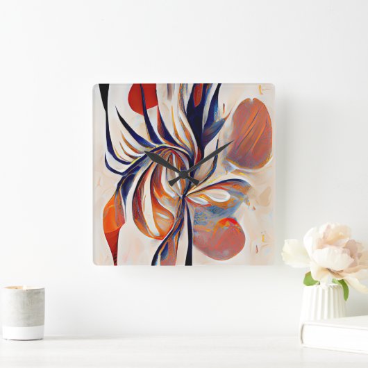 Boho抽象芸術モダンアートワーク スクエア壁時計 (ホーム)