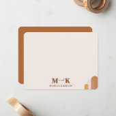 Boho抽象芸術モダンカップルMonogramイニシャル ノートカード (正面/裏面インサイチュ)
