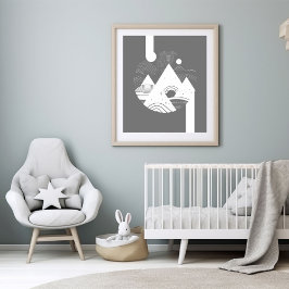 Boho抽象芸術ランドスケープ月ポスター ポスター