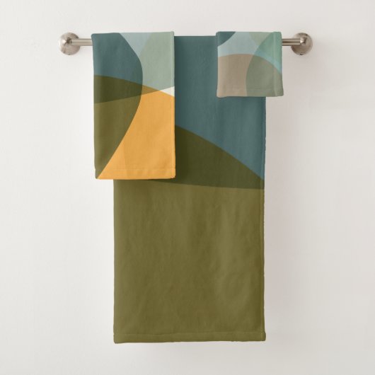 Boho抽象芸術幾何学図形の青と黄 バスタオルセット (インサイチュ)