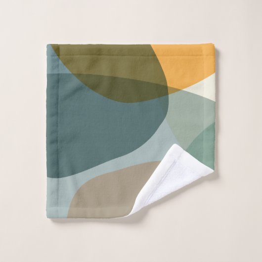 Boho抽象芸術幾何学図形の青と黄 バスタオルセット (ウォッシュタオル)