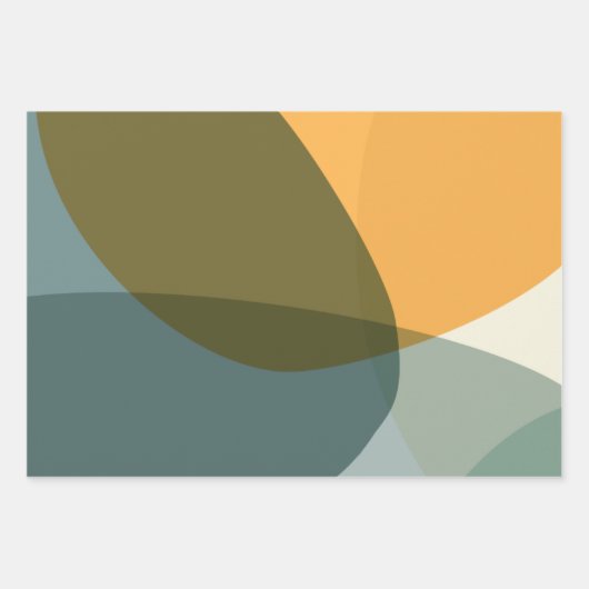 Boho抽象芸術幾何学図形の青と黄 ラッピングペーパーシート (正面3)