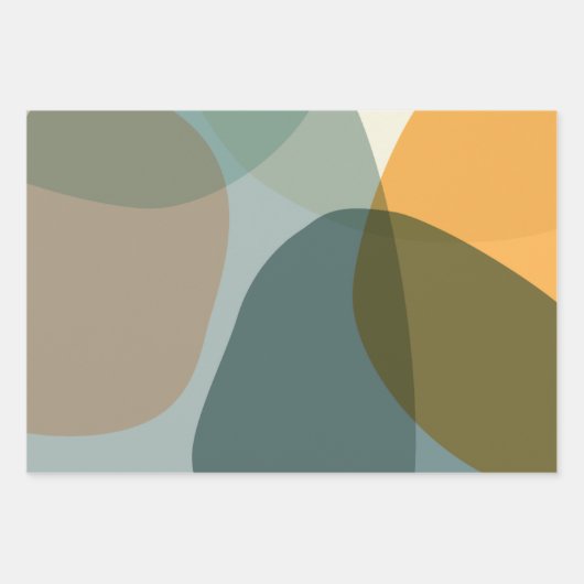 Boho抽象芸術幾何学図形の青と黄 ラッピングペーパーシート (正面2)